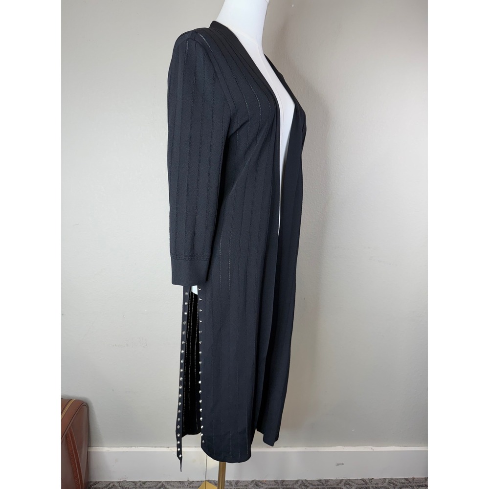 Joseph Ribkoff Black Metallic Ribbed Studded Slit Longline Duster Cardigan S